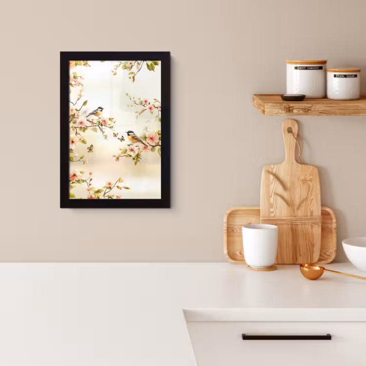 Bilder mit Rahmen - Äste - Blumen - Vögel - Rosa — 2