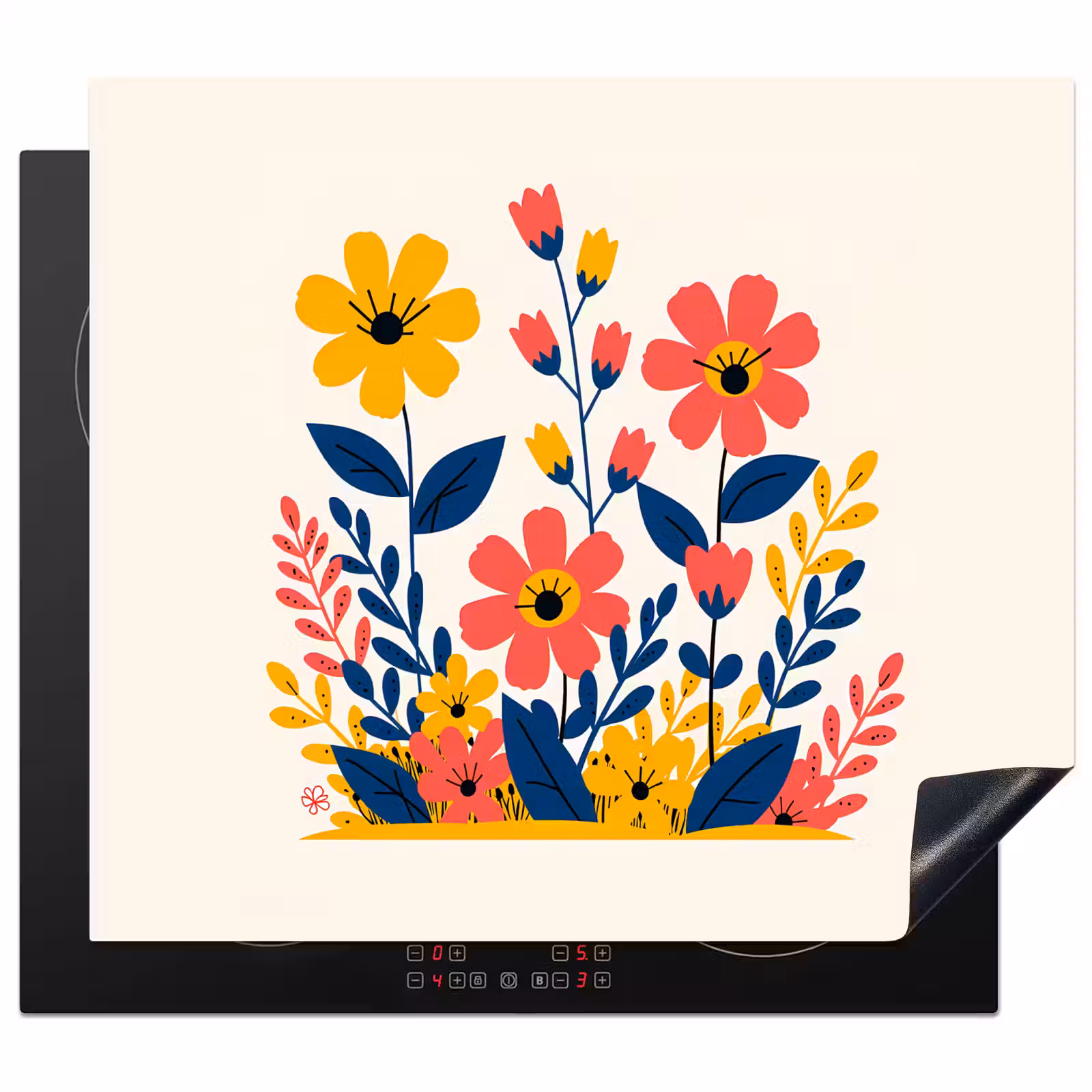 Herdabdeckplatte - Illustration - Blumen - Blätter - Rosa — 1