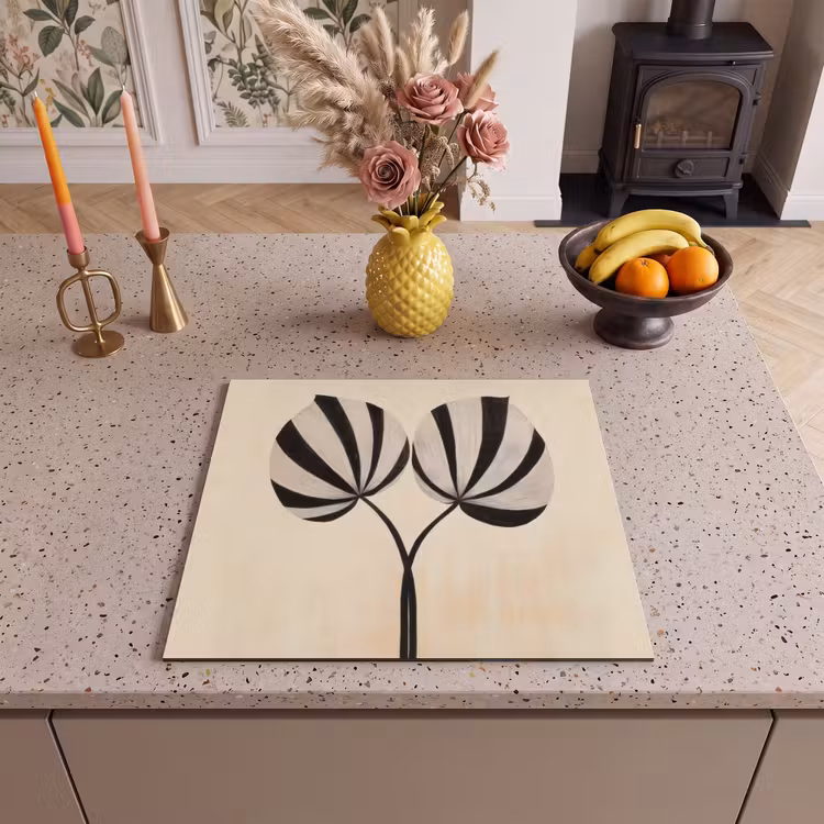 Herdabdeckplatte - Blätter - Gestreift - Stängel - Beige — 3