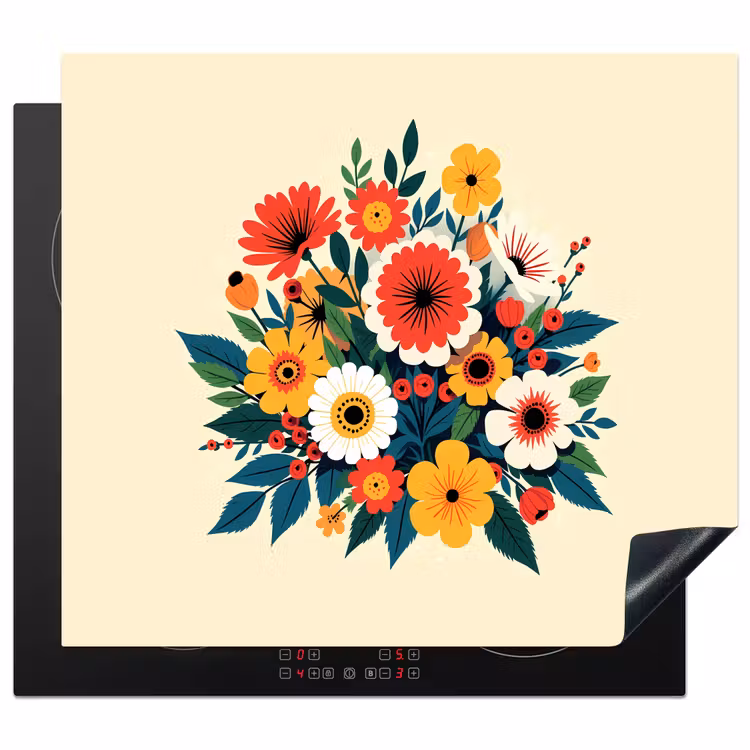 Herdabdeckplatte - Blumenstrauß - Blätter - Illustration - Farbenfroh — 1