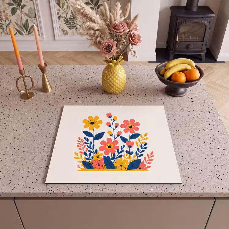 Herdabdeckplatte - Illustration - Blumen - Blätter - Rosa — 3