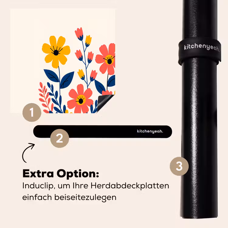 Herdabdeckplatte - Illustration - Blumen - Blätter - Rosa — 8