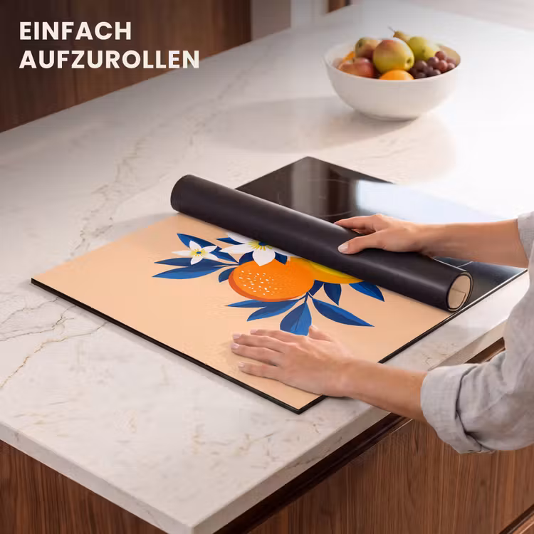 Herdabdeckplatte - Illustration - Orangen - Dunkelblau - Blumen — 7