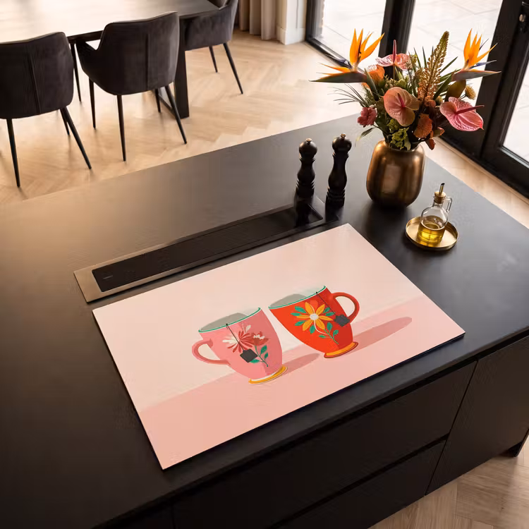 Herdabdeckplatte - Teetassen - Blumen - Rosa - Teebeutel — 2