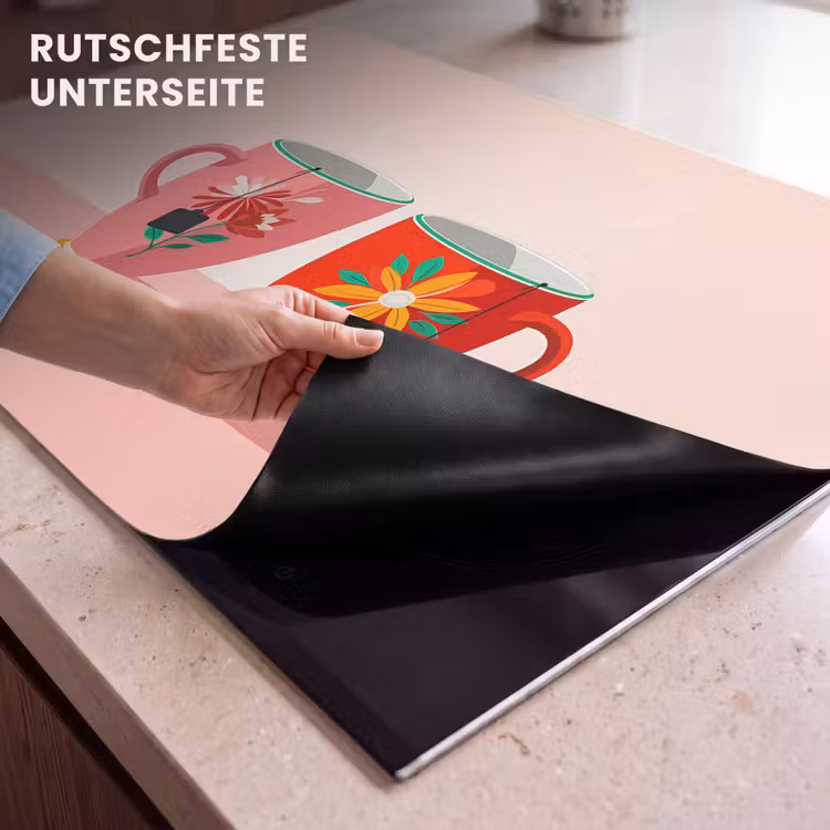 Herdabdeckplatte - Teetassen - Blumen - Rosa - Teebeutel — 5
