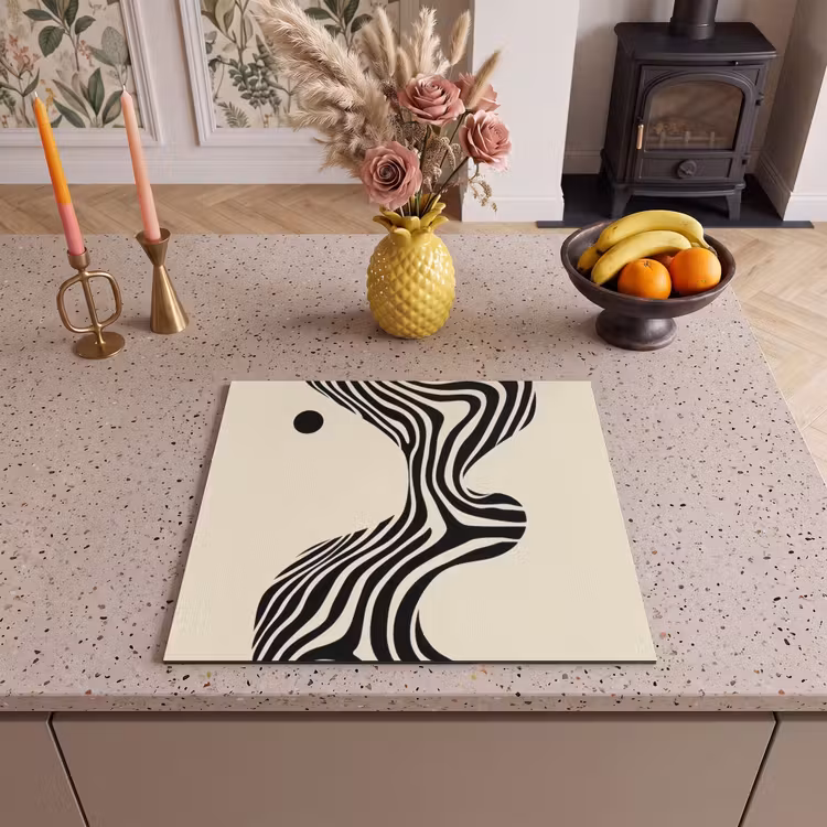 Herdabdeckplatte - Beige - Linien - Gewellt - Abstrakt — 3
