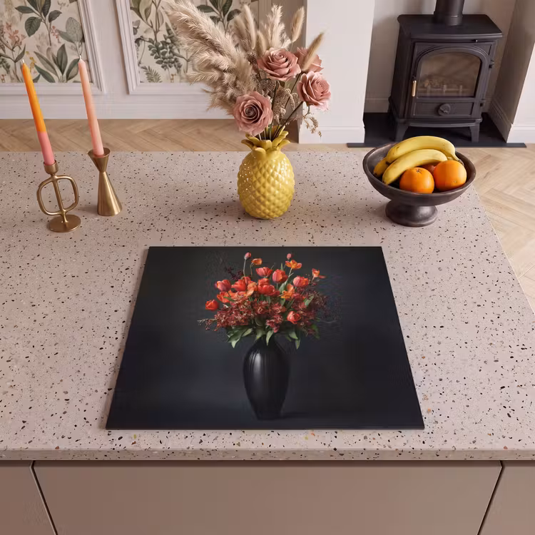 Herdabdeckplatte - Blumenstrauß - Tulpen - Vase - Rot — 3