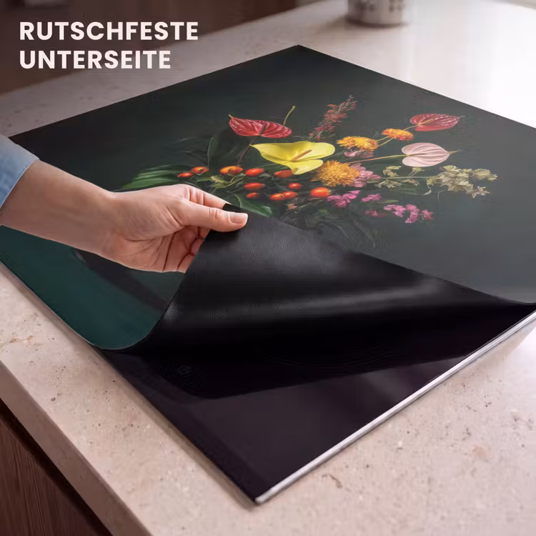 Herdabdeckplatte - Blumen - Vase - Schwarz — 6