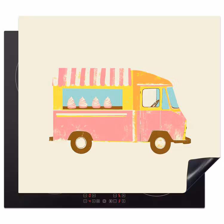 Herdabdeckplatte - Eiscreme-Wagen - Retro - Softeis - Rosa — 1