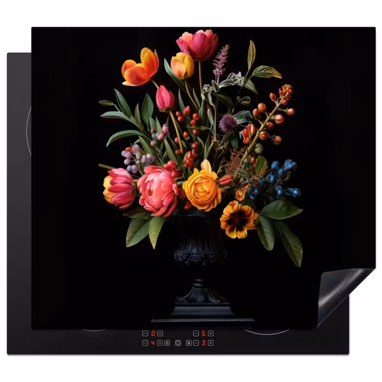Herdabdeckplatte - Tulpen - Beeren - Blumenstrauß - Vase — 1