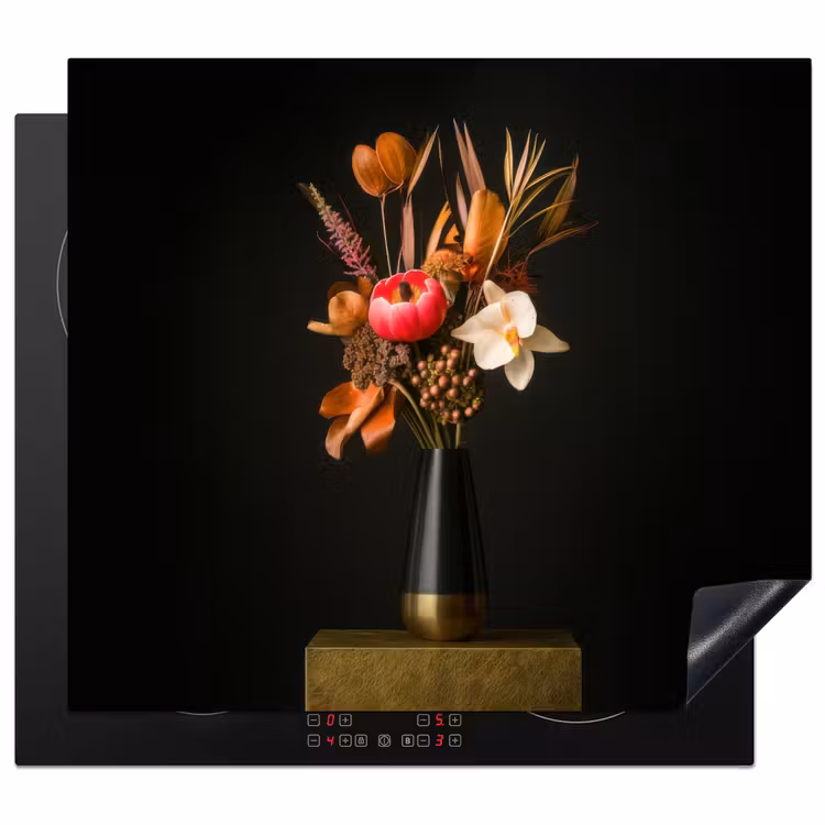 Herdabdeckplatte - Blumenstrauß - Orange - Gold - Vase — 1