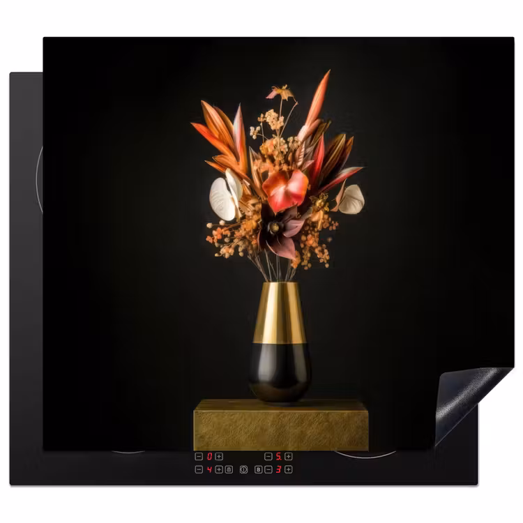 Herdabdeckplatte - Exotisch - Blumenstrauß - Vase - Gold — 1