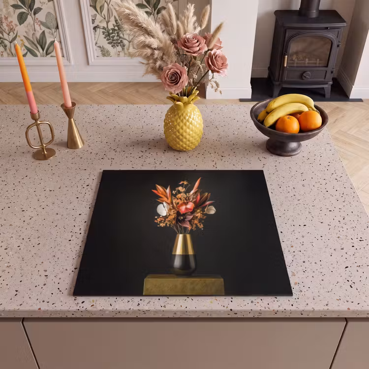 Herdabdeckplatte - Exotisch - Blumenstrauß - Vase - Gold — 3