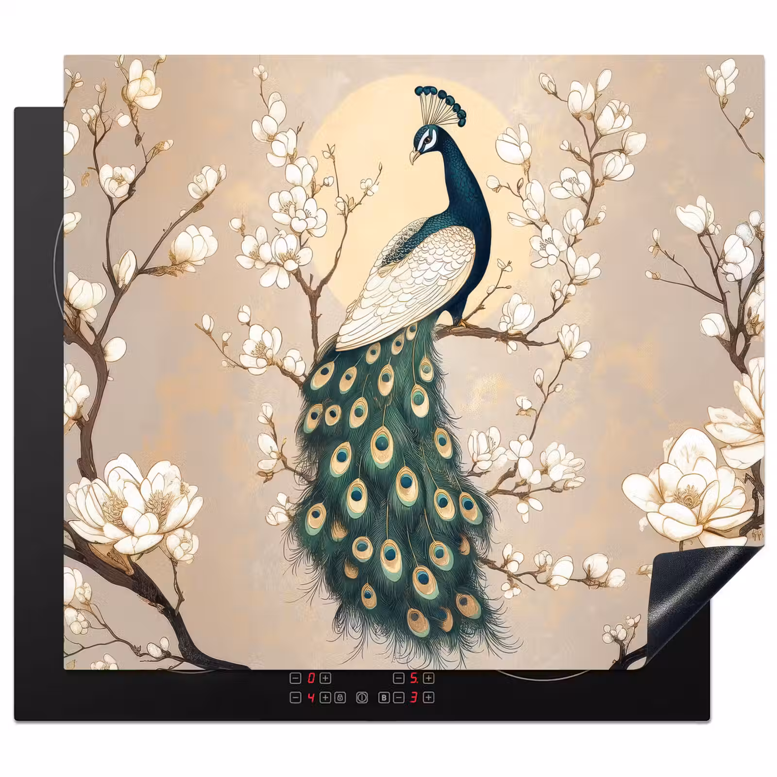 Herdabdeckplatte - Pfau - Zweig - Blumen — 1