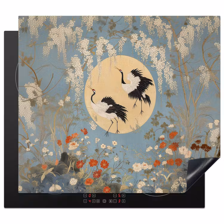 Herdabdeckplatte - Kraniche - Mond - Blumen - Blau — 1