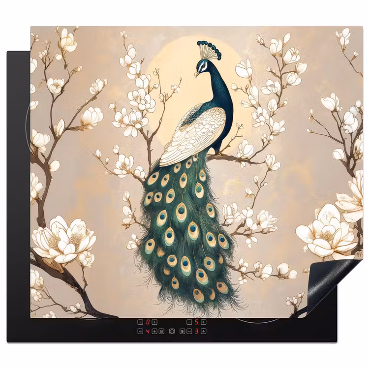 Herdabdeckplatte - Pfau - Zweig - Blumen — 1
