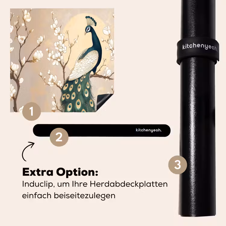 Herdabdeckplatte - Pfau - Zweig - Blumen — 8
