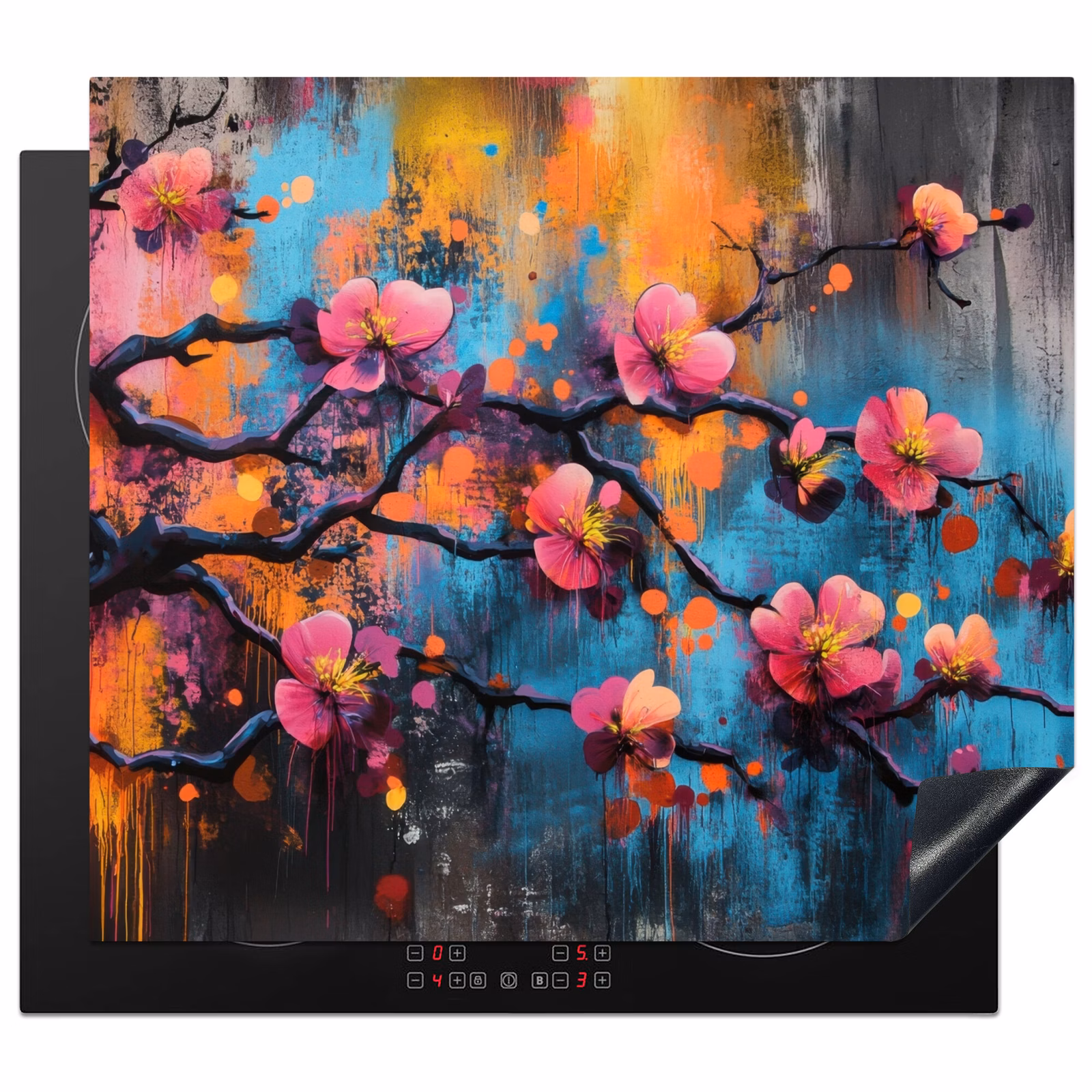 Herdabdeckplatte - Blumen - Zweig - Abstrakt - Rosa — 1