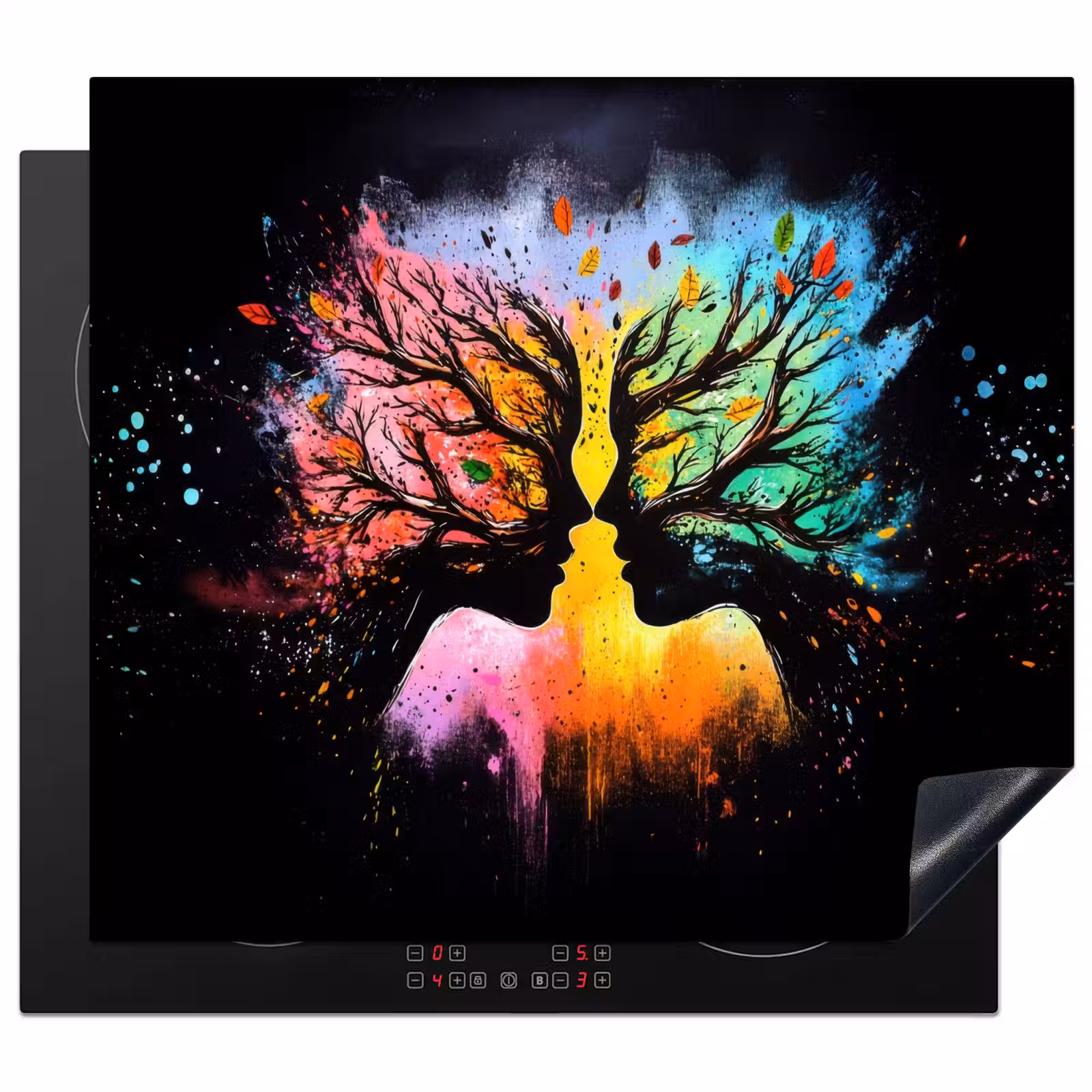Herdabdeckplatte - Gesichter - Silhouetten - Bunt - Äste — 1