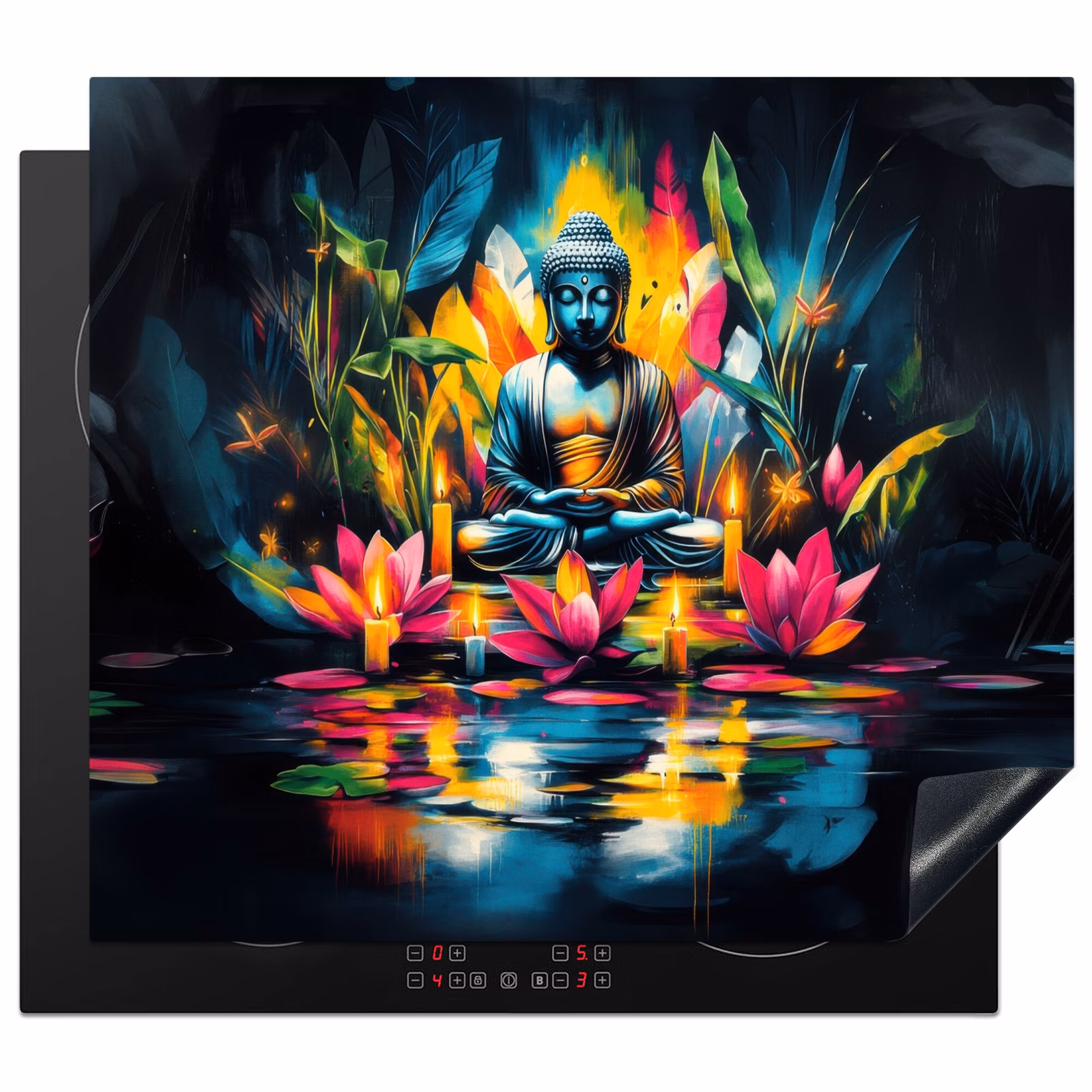 Herdabdeckplatte - Kerzen - Blumen - Buddha - Wasser — 1