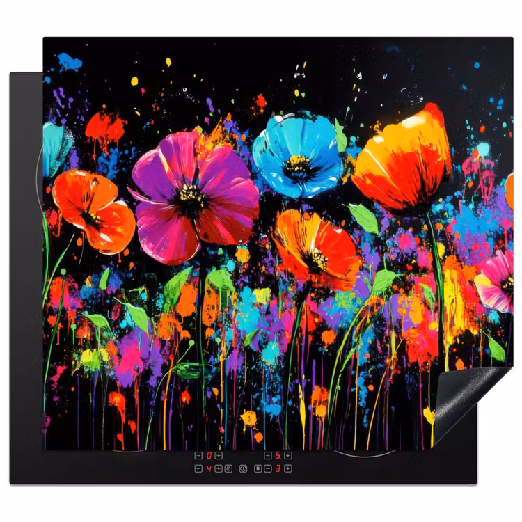 Herdabdeckplatte - Blumen - Bunt - Spritzer — 1