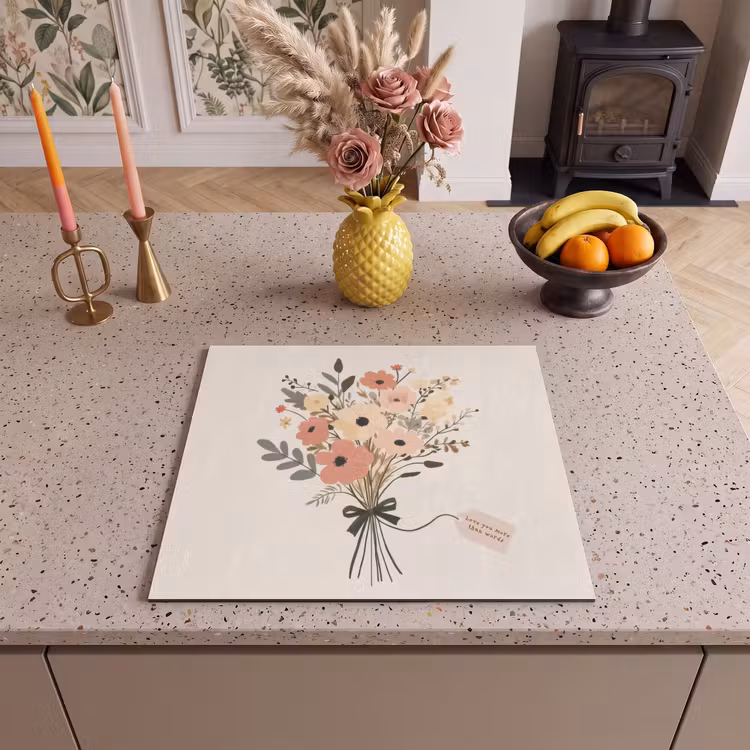 Herdabdeckplatte - Blumen - Zitat - Beige - Farbband — 3