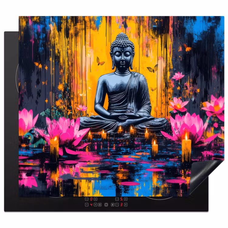 Herdabdeckplatte - Buddha - Blumen - Kerzen - Gelb — 1