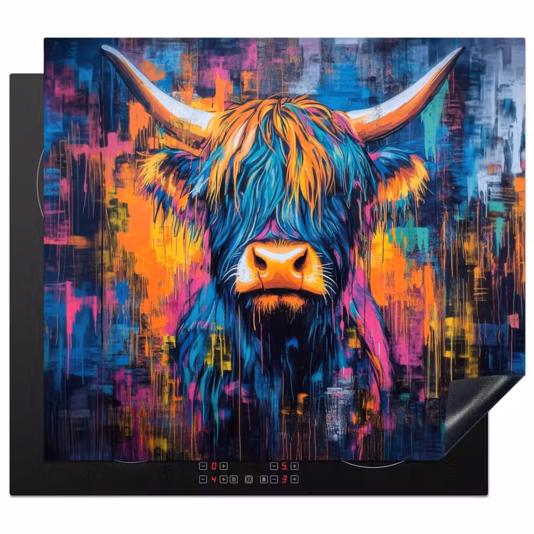 Herdabdeckplatte - Schottischer Highlander - Abstrakt - Farbenfroh — 1