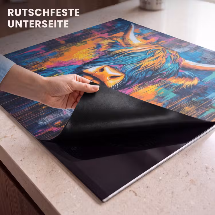 Herdabdeckplatte - Schottischer Highlander - Abstrakt - Farbenfroh — 6