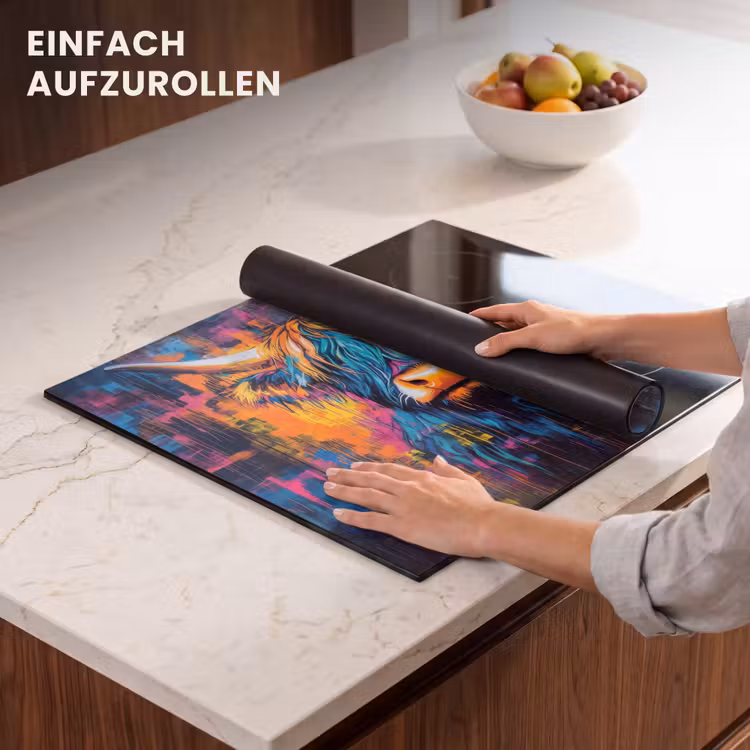 Herdabdeckplatte - Schottischer Highlander - Abstrakt - Farbenfroh — 7