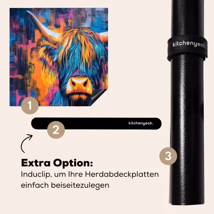 Herdabdeckplatte - Schottischer Highlander - Abstrakt - Farbenfroh — 8