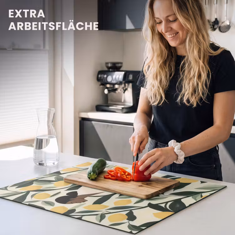 Herdabdeckplatte - Frau - Korb - Zitronen - Blätter — 5