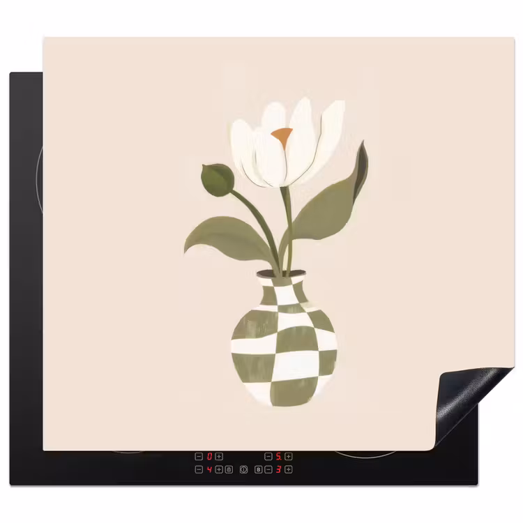 Herdabdeckplatte - Vase - Kariert - Blume - Grün — 1