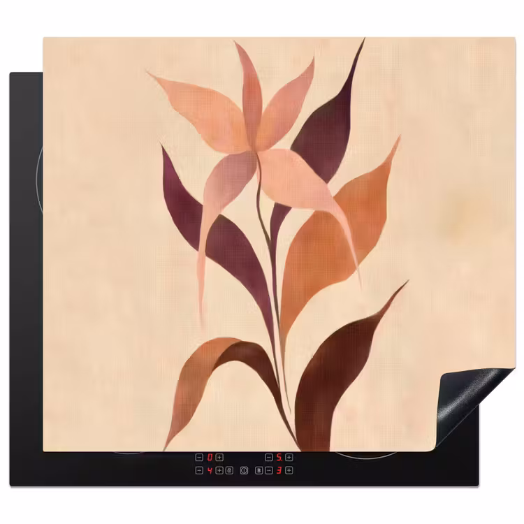 Herdabdeckplatte - Minimalistisch - Blume - Blätter - Beige — 1