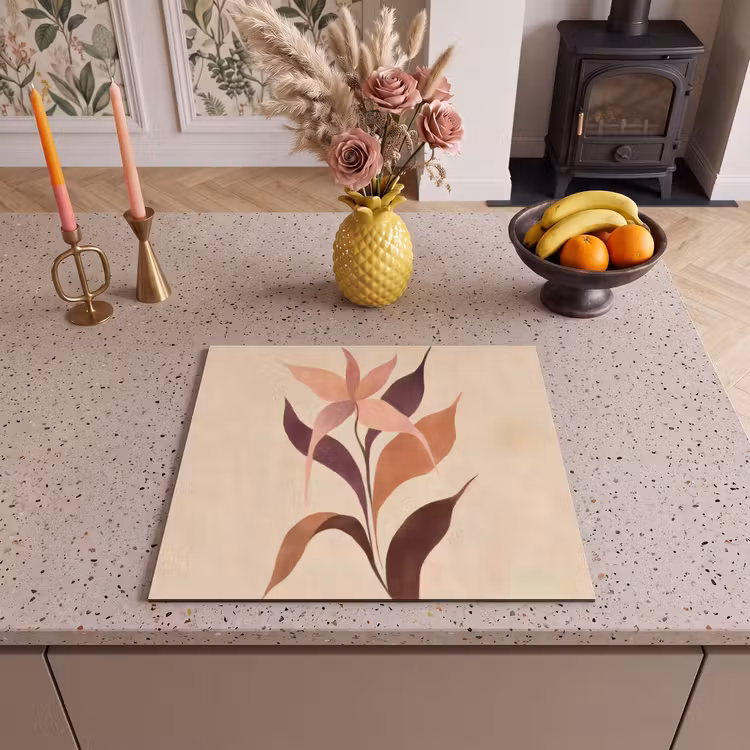 Herdabdeckplatte - Minimalistisch - Blume - Blätter - Beige — 3