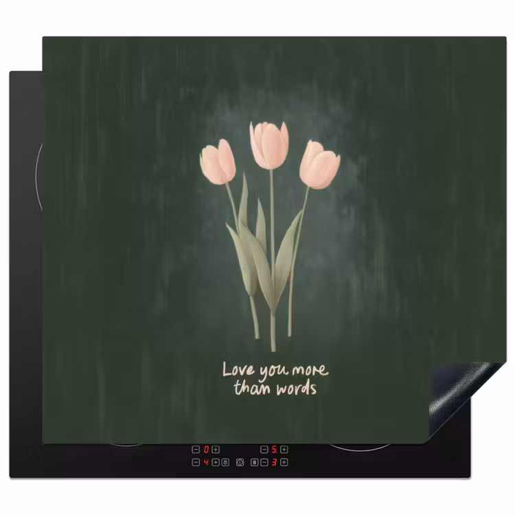 Herdabdeckplatte - Tulpen - Rosa - Text - Liebe — 1