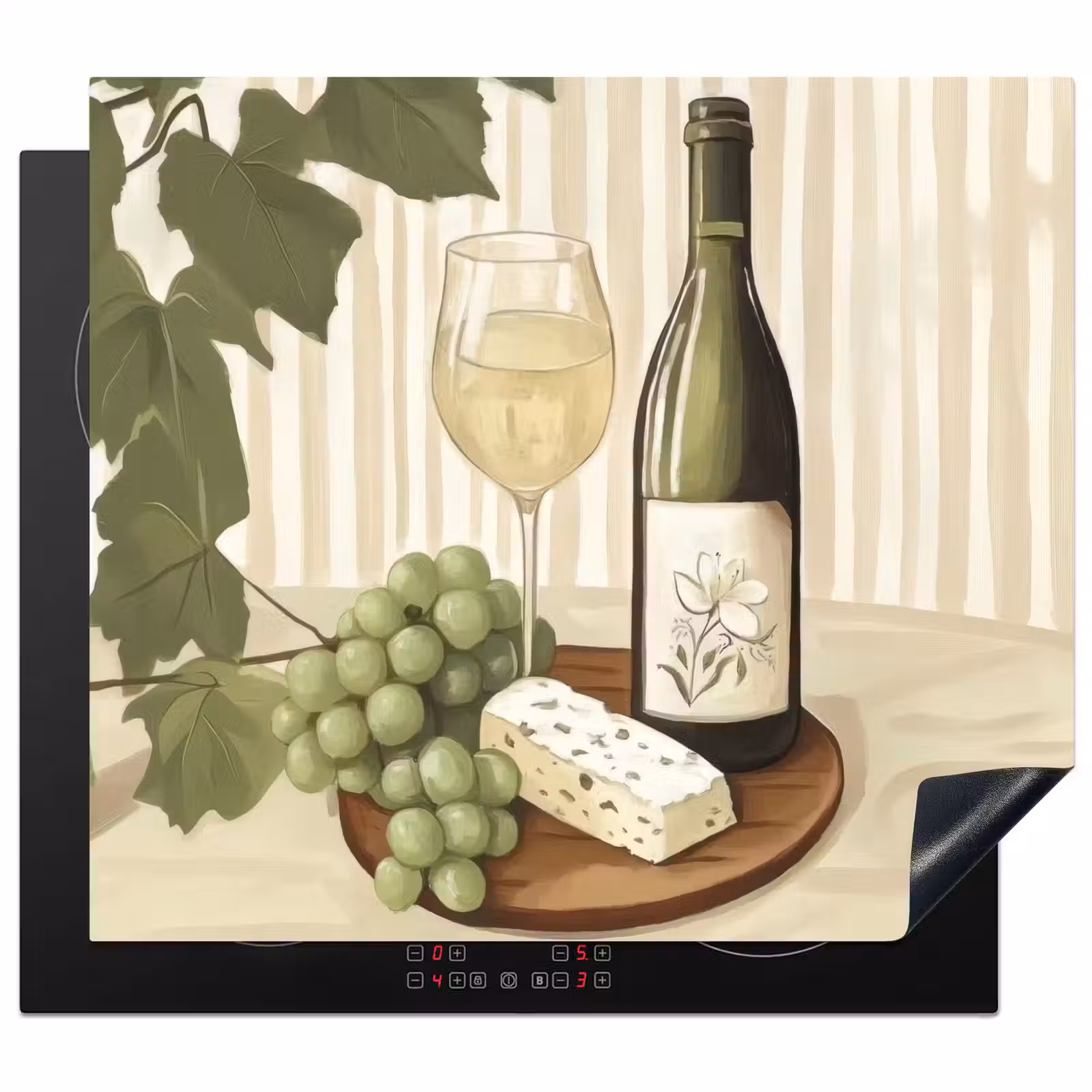 Herdabdeckplatte - Wein - Trauben - Käse - Laub — 1