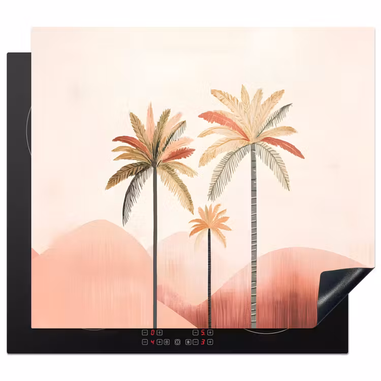 Herdabdeckplatte - Palmen - Hügel - Minimalistisch - Zartrosa — 1