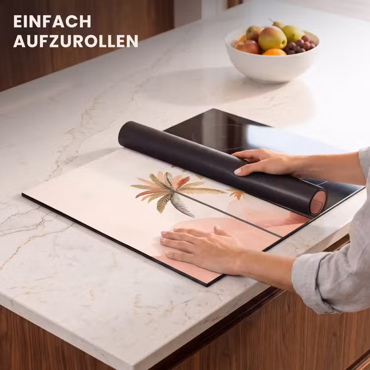 Herdabdeckplatte - Palmen - Hügel - Minimalistisch - Zartrosa — 7