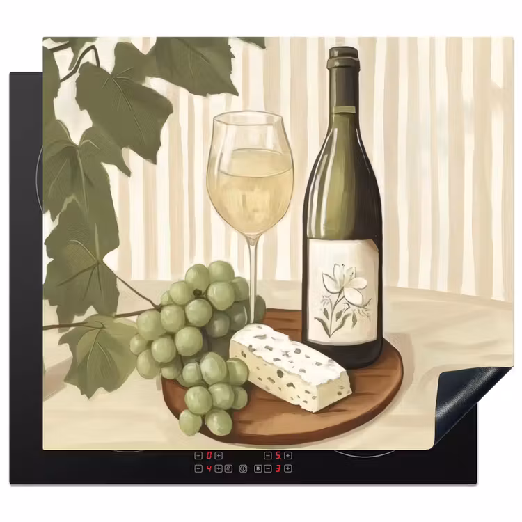 Herdabdeckplatte - Wein - Trauben - Käse - Laub — 1