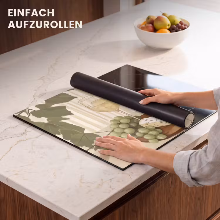 Herdabdeckplatte - Wein - Trauben - Käse - Laub — 7