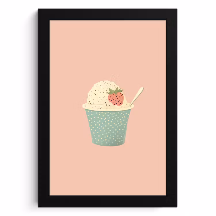 Bilder mit Rahmen - Tablett - Eiscreme - Erdbeere - Rosa — 1