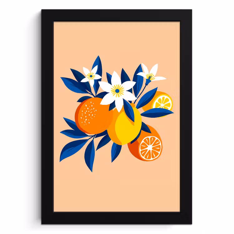 Bilder mit Rahmen - Illustration - Orangen - Dunkelblau - Blumen — 1