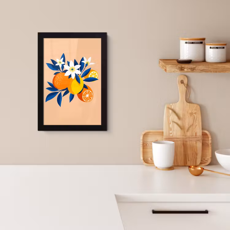 Bilder mit Rahmen - Illustration - Orangen - Dunkelblau - Blumen — 2