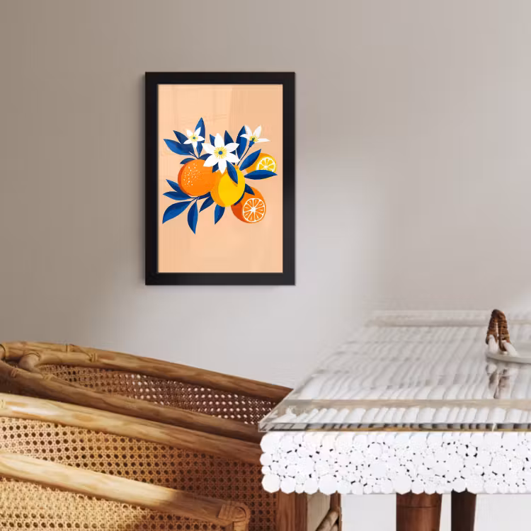 Bilder mit Rahmen - Illustration - Orangen - Dunkelblau - Blumen — 3