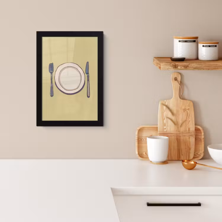 Bilder mit Rahmen - Illustration - Teller - Besteck - Beige — 2
