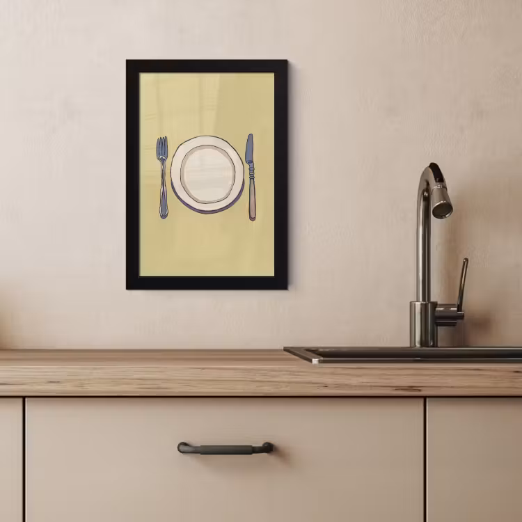 Bilder mit Rahmen - Illustration - Teller - Besteck - Beige — 4