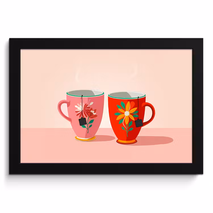 Bilder mit Rahmen - Teetassen - Blumen - Rosa - Teebeutel — 1