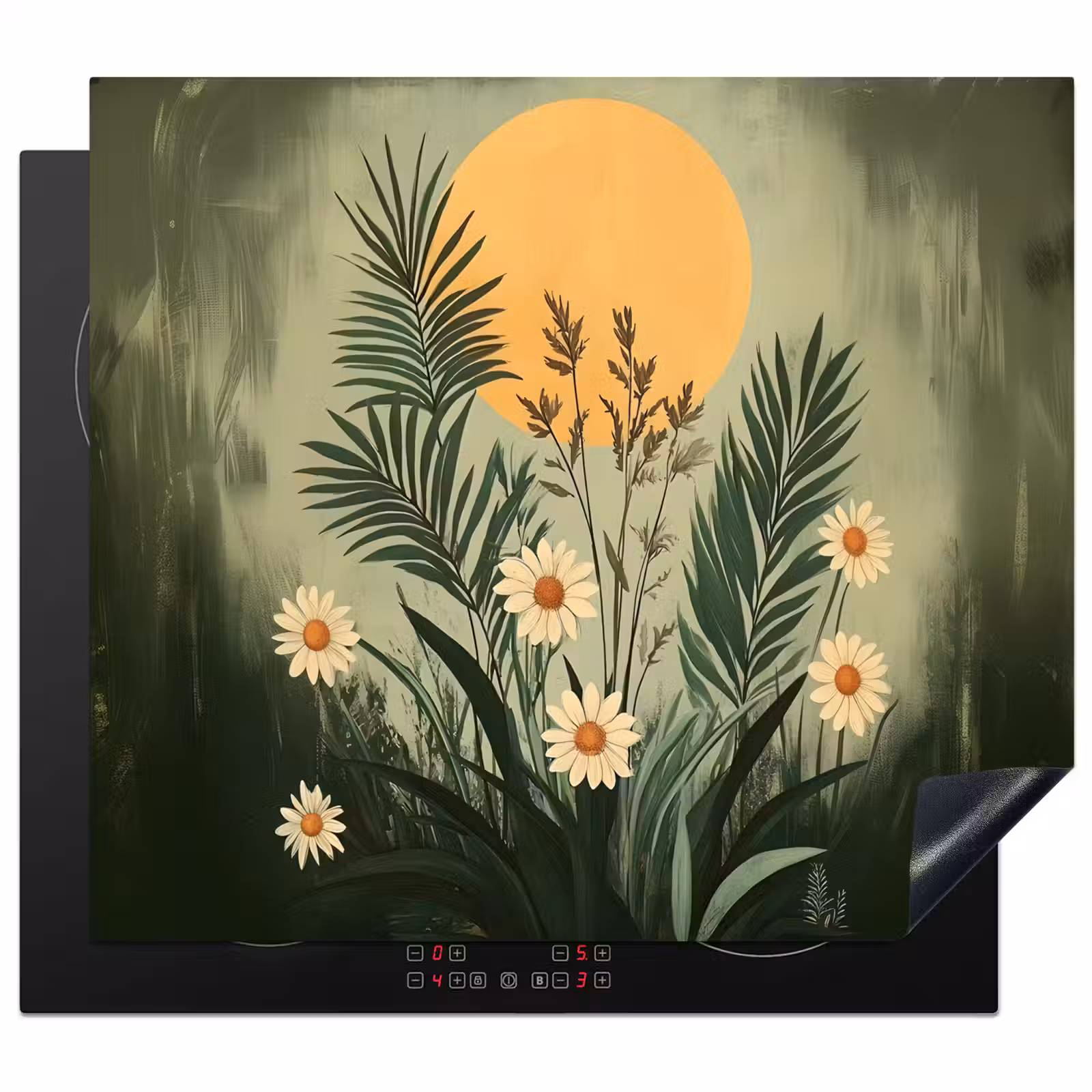 Herdabdeckplatte - Blumen - Blätter - Sonne - Grün — 1