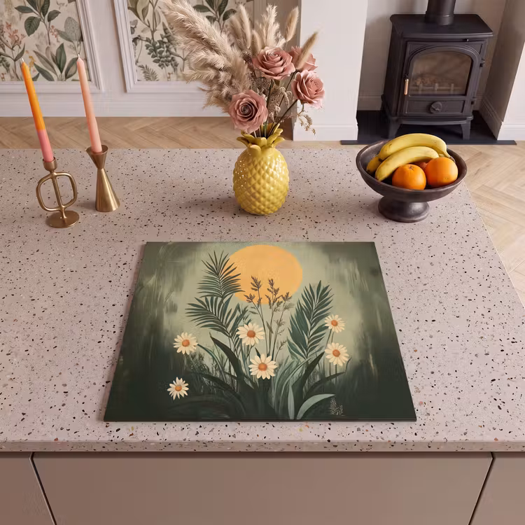 Herdabdeckplatte - Blumen - Blätter - Sonne - Grün — 3